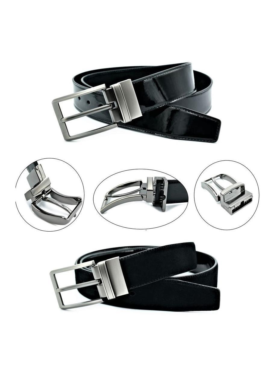 

Ремень мужской двухсторонний Черный Weatro пояс Пряжка классическая 110-125 см