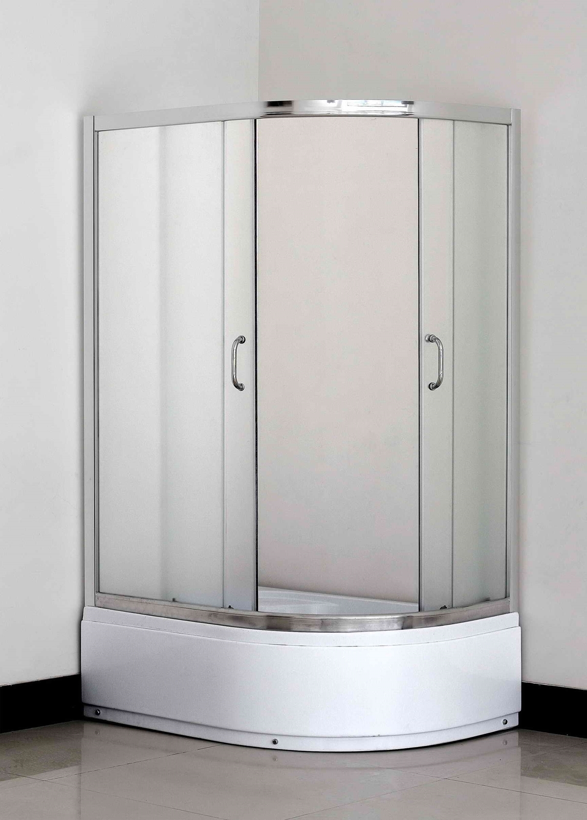 

Кабина душевая полукруглая 1115L-F ECO 115х85х195: стекло фабрик / поддон 36 см. / Профиль алюминиевый хромированный
