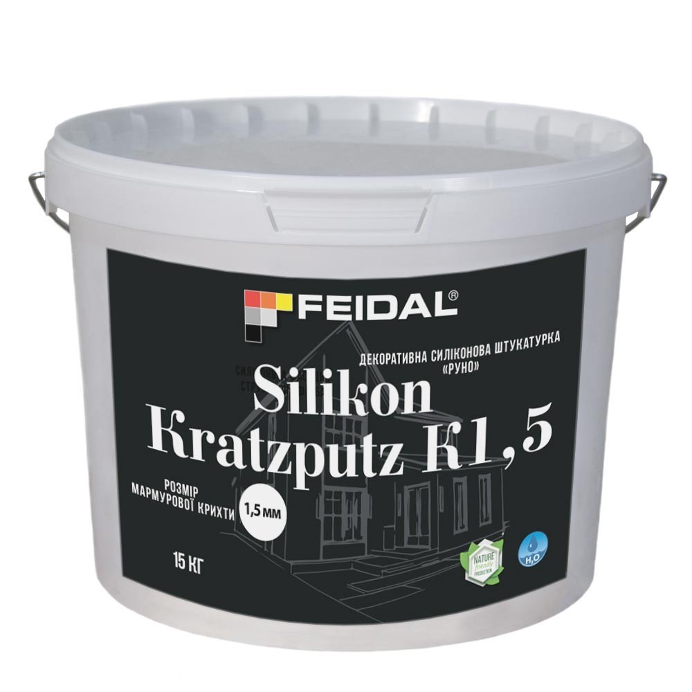 

Декоративная силиконовая штукатурка 15кг FEIDAL Silikon Kratzputz K1,5 Руно