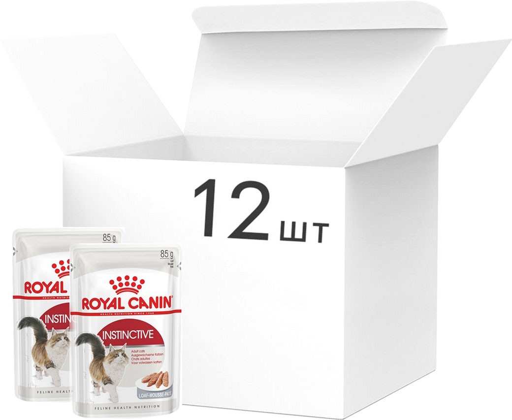 

Упаковка влажного корма для котов от 12 месяцев Royal Canin Instinctive Loaf в паштете 12 шт по 85 г (9003579003879)