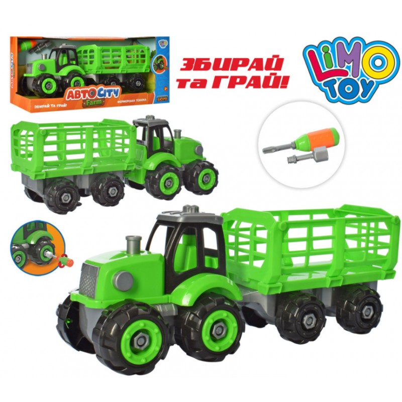 

Конструктор на шурупах Limo Toy Трактор, Зеленый с прицепом, "Авто ферма"