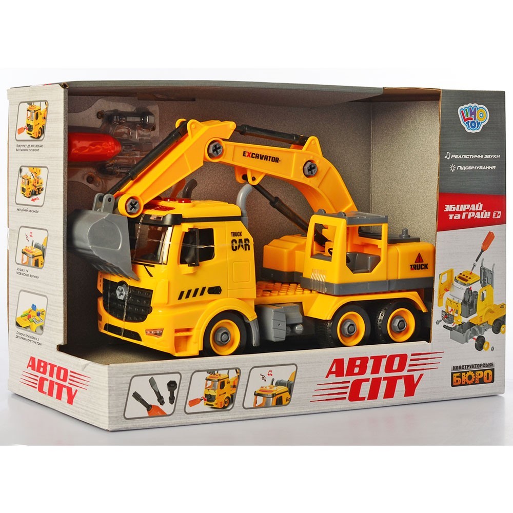 

Конструктор на шурупах Limo Toy Экскаватор 30 см, инерционный, инструменты, звук, свет "Авто город"