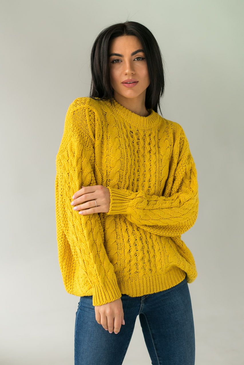 

Вязаный джемпер с красивыми узорами LUREX - горчичный цвет, L/XL ( 1010982910)