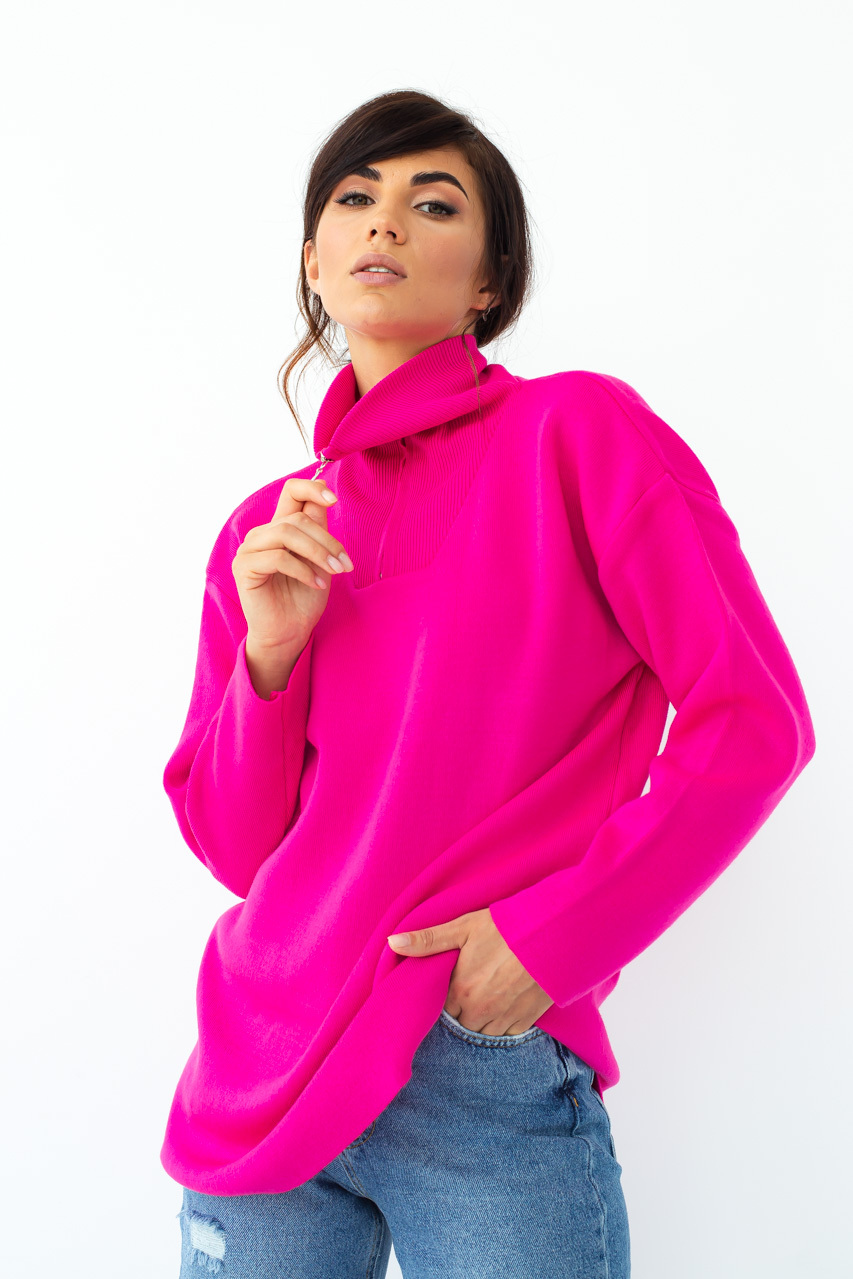 

Кофта на молнии с высокой горловиной QU STYLE - фуксия цвет, S ( 1024983305)