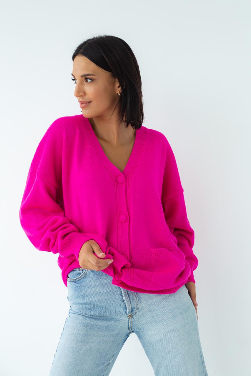 

Однотонный кардиган с накладными карманами QU STYLE - фуксия цвет, S ( 1025083305)