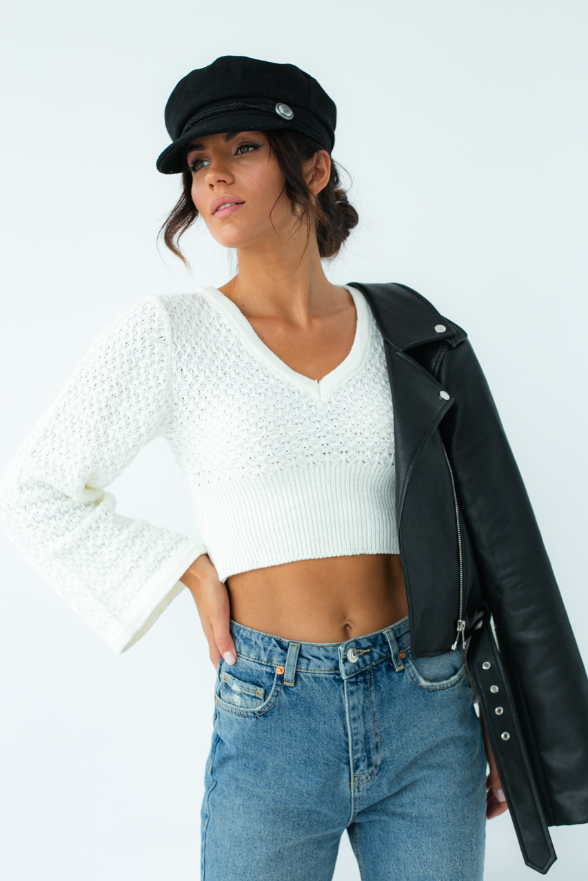 

Короткая кофта с расклешенными рукавами LUREX - молочный цвет, S ( 1025174705)