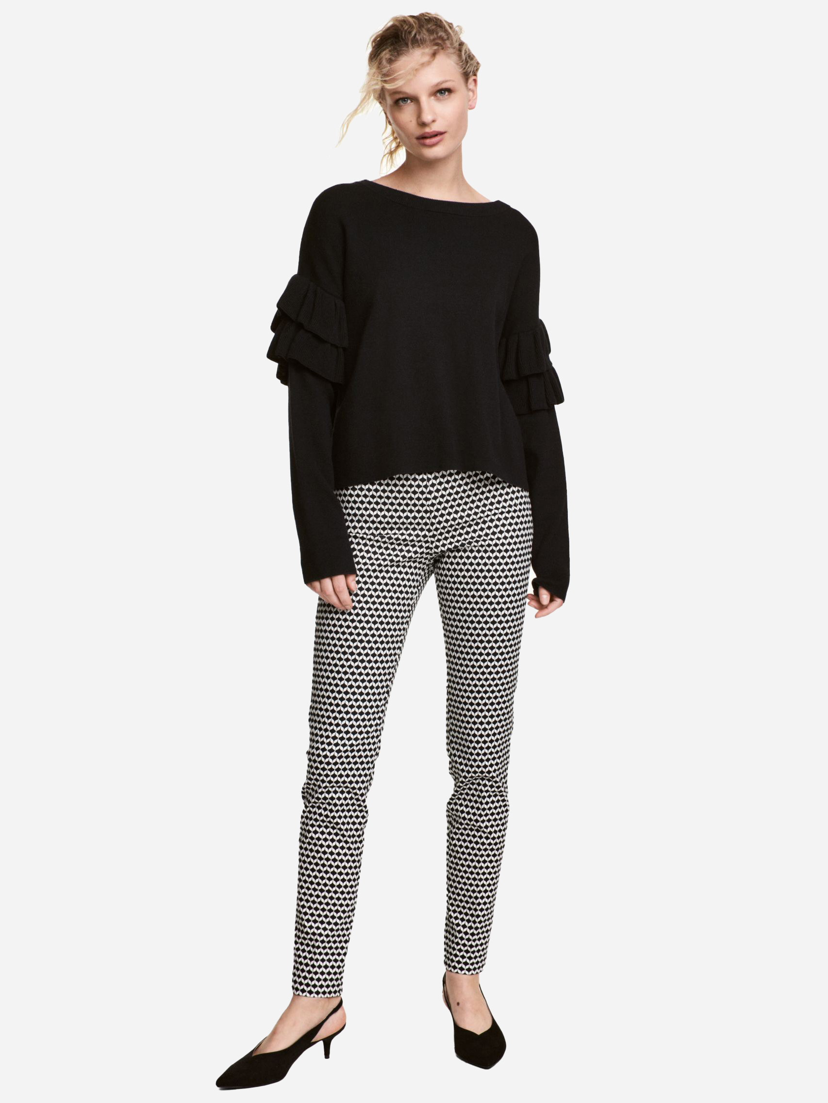 

Брюки H&M 1889511 40 Черные с белым
