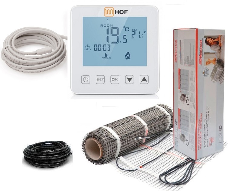 

Теплый пол Hemstedt двухжильный мат DH 3.5 м2 525Вт в комплекте с программируемым сенсорным терморегулятором HOF sen(T001280080)