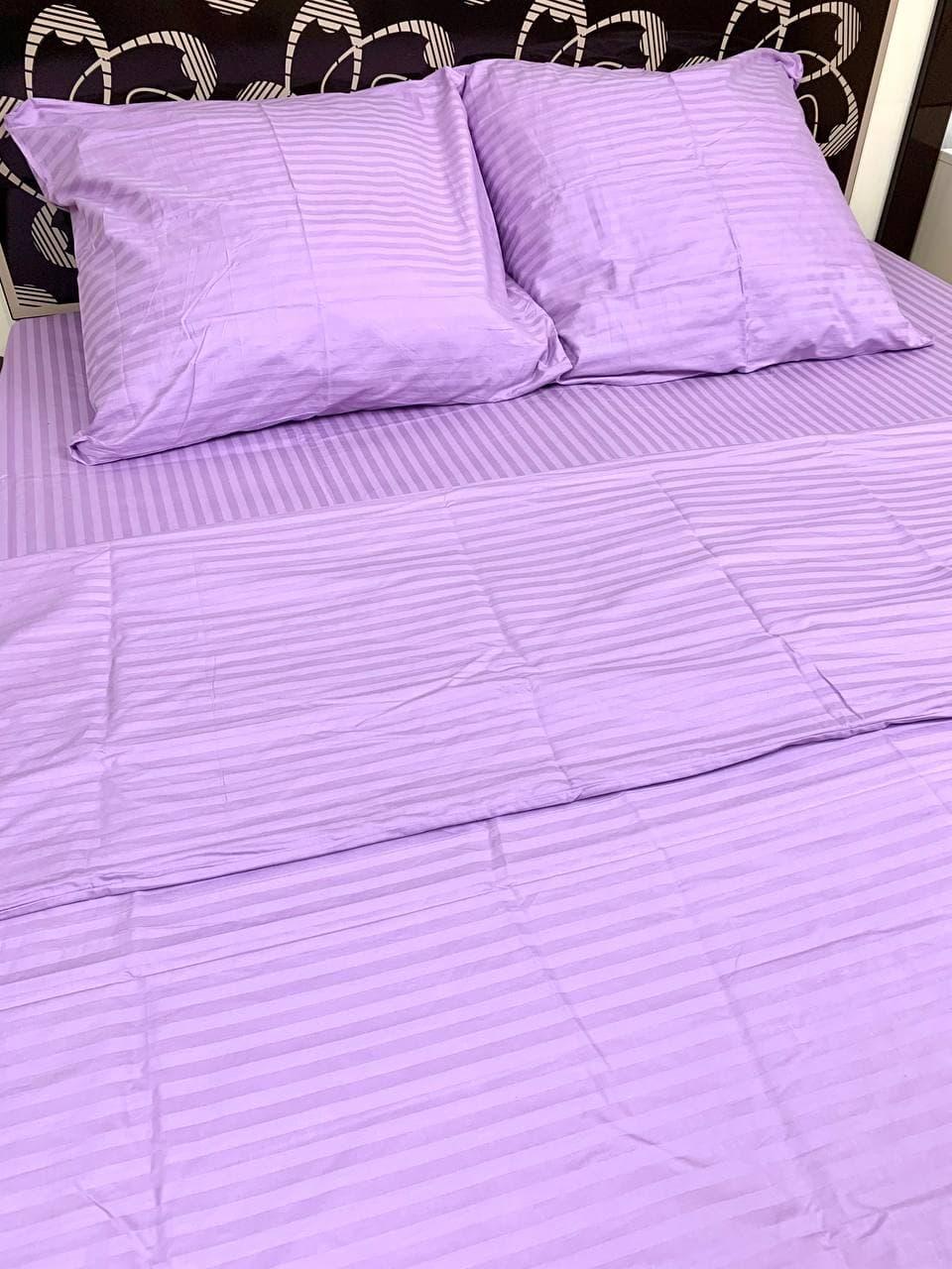 

Комплект постельного белья Qili Home Textile из Страйп сатина сиреневый в полоску №SS1000 Двуспальный