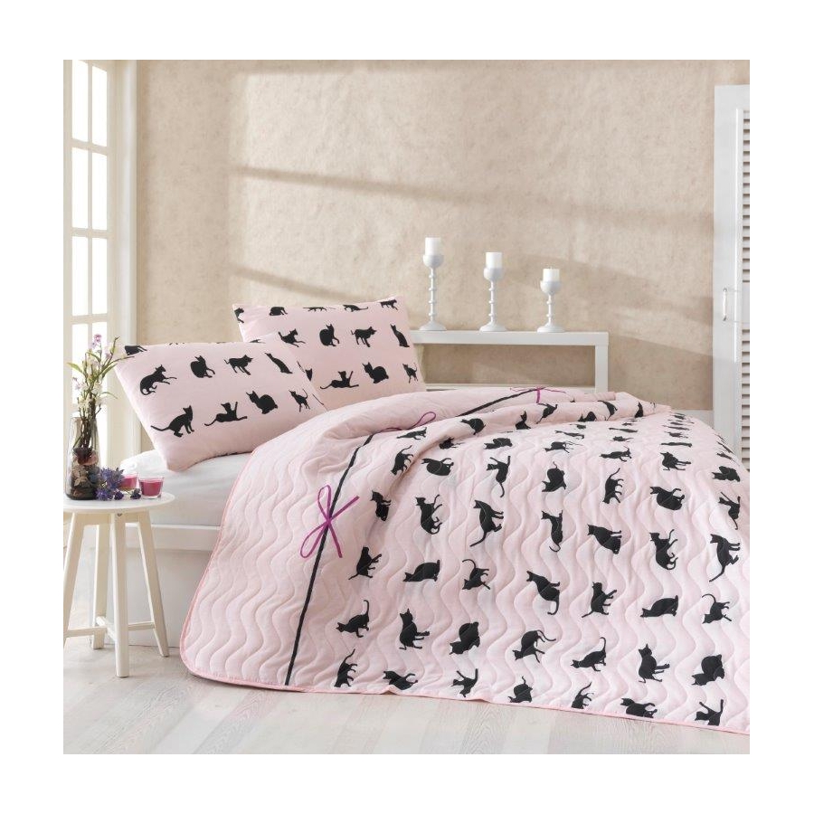 

Покрывало стеганное с наволочкой Eponj Home - Cats пудра 160*220 (7916)