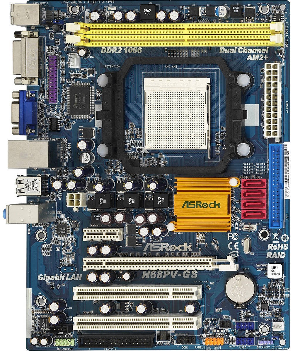 Материнская плата ASRock N68PV-GS ( Socket AM2+, DDR2, Чипсет NVIDIA ...