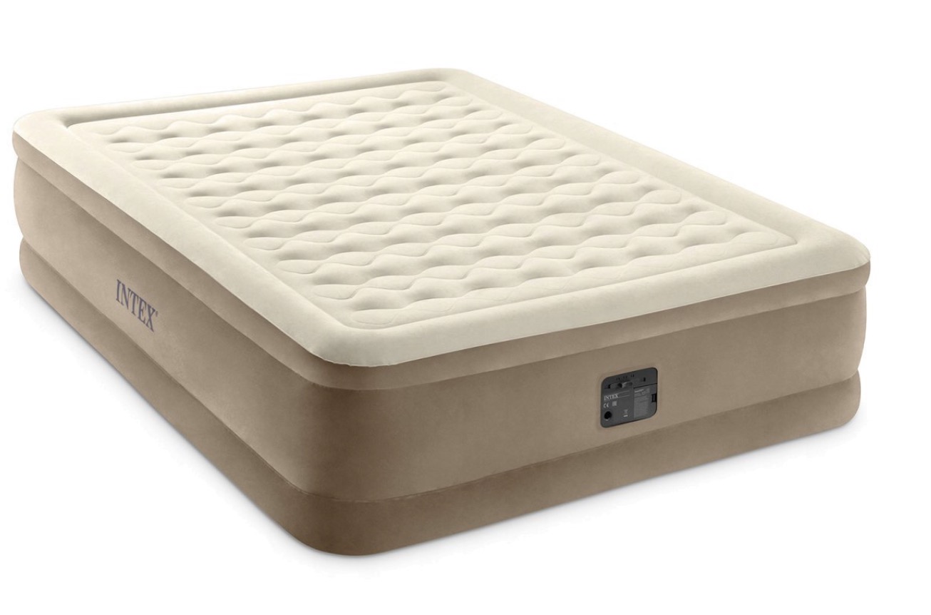 

Двуспальная надувная кровать для дома Intex Fiber-Tech с подушками и встроенным электронасосом Бежевая 152х203х46 см (IP-173433)
