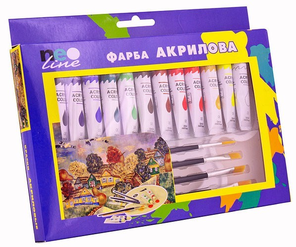 

Neo Line Краска акриловая 12цв \ 12мл + 4 кисти 1812-РАС