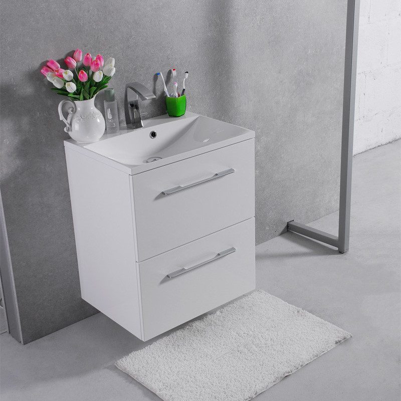 

Тумба Fancy Marble Santorini подвесная белая с умывальником Amelia 60 см