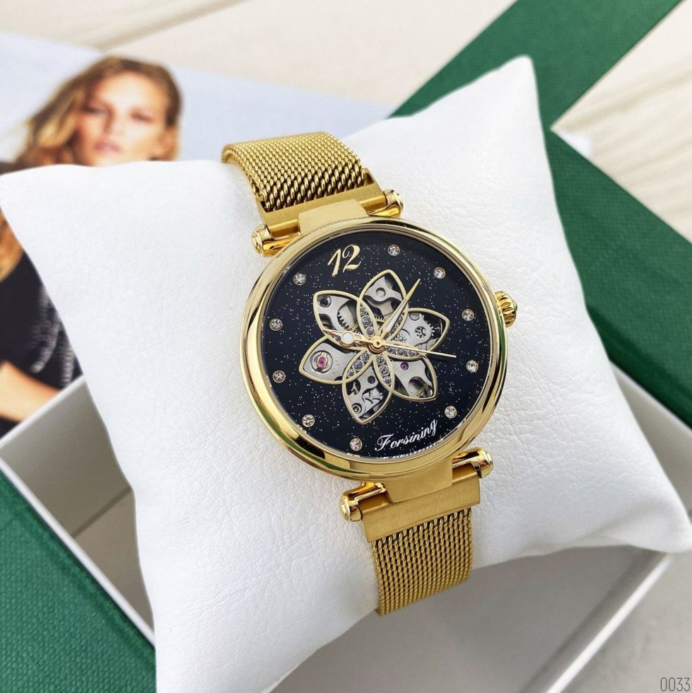 

Женские наручные часы Forsining Gold-Black Diamonds