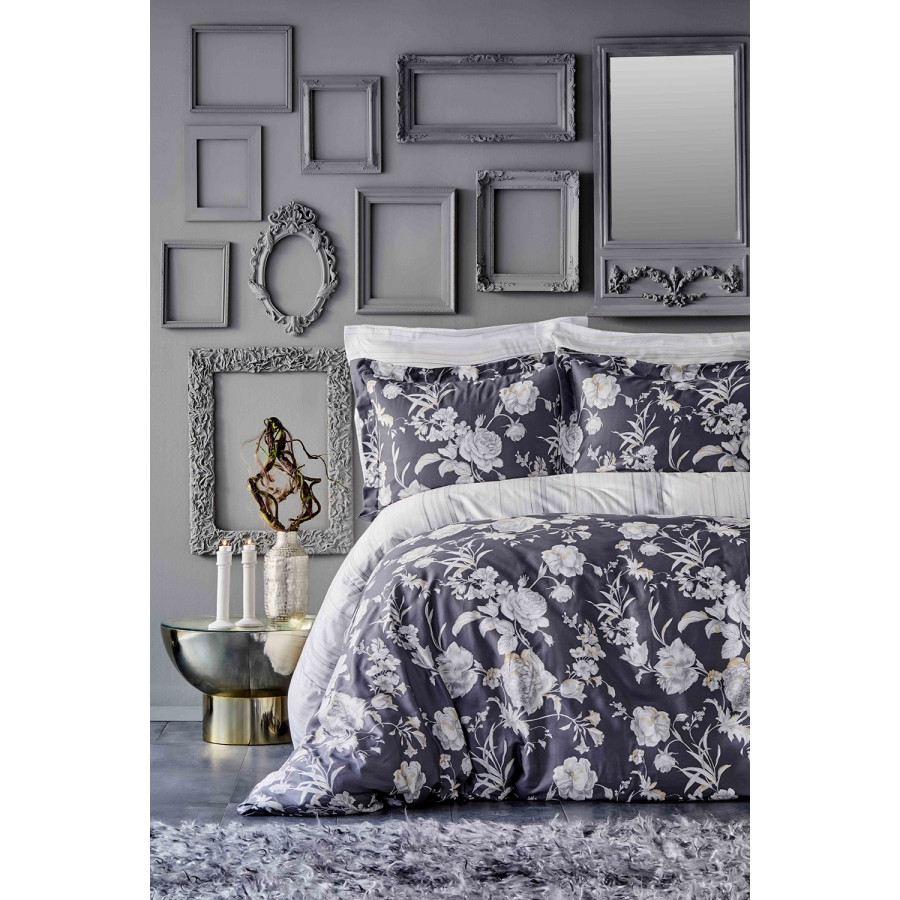 

Постельное белье Karaca Home сатин - Elvira antrasit 2019-1 антрацит king size