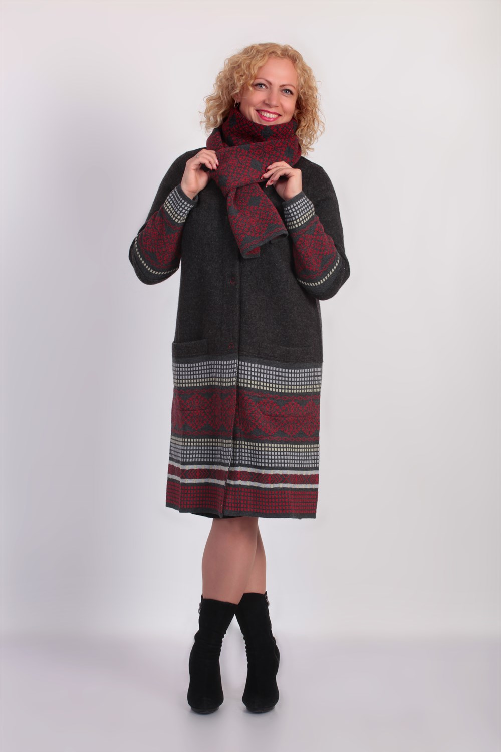 

Пальто NITA Л 669-18 темно-серый+бордовый, 48 р.