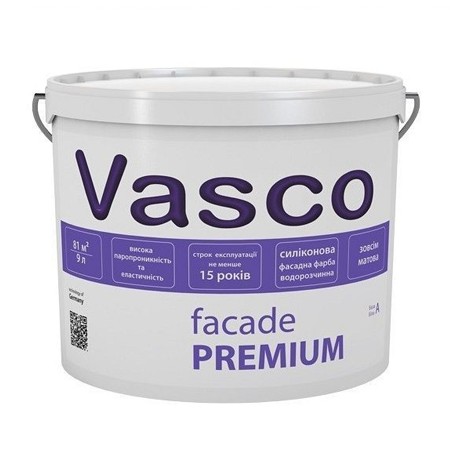 

Краска Vasco Facade PREMIUM ( Васко Фасад ПРЕМИУМ ) 0.9 л силоксановая, водоразбавляемая, паропроницаемая, для фасада