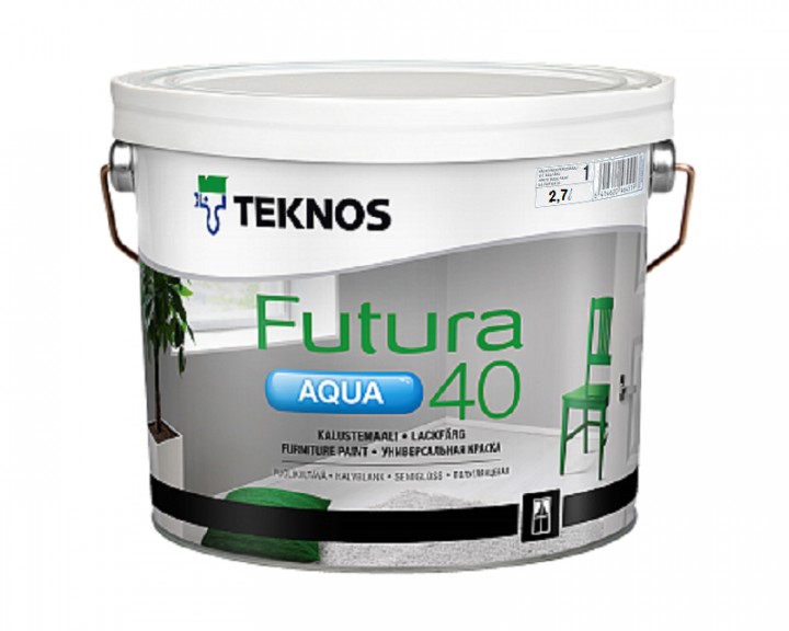 

Краска Teknos FUTURA AQUA 40 ( Текнос ФУТУРА АКВА 40 ) 2.7 л полуглянцевая, водоразбавляемая, универсальная, внутри и снаружи