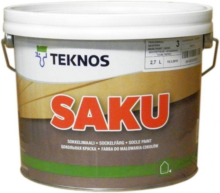 

Краска Teknos SAKU ( Текнос САКУ ) 2.7 л матовая, водоразбавляемая, щелочестойкая, для цоколя и стен
