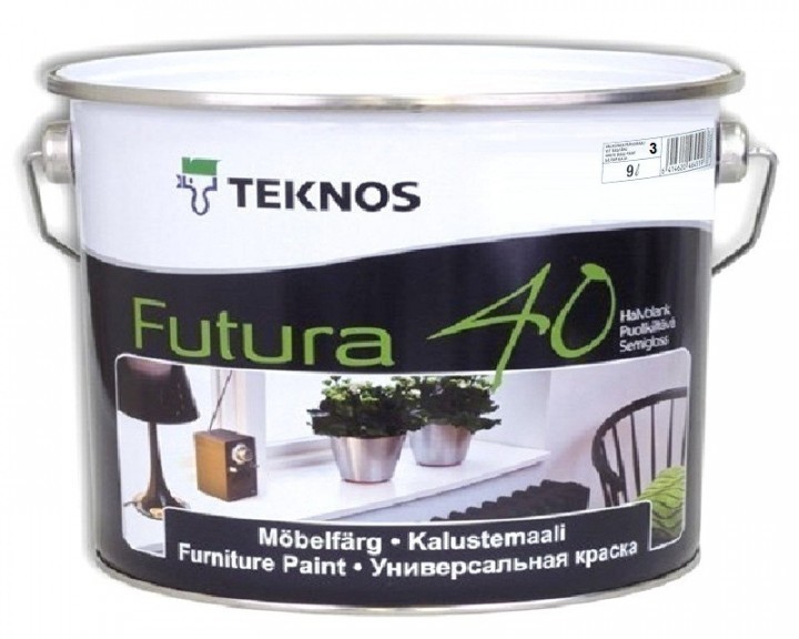 

Краска Teknos FUTURA 40 ( Текнос ФУТУРА 40 ) 9 л полуглянцевая, тиксотропная, уретано-алкидная, для дерева и металла, внутри и снаружи