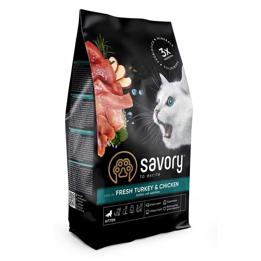 

Сухой корм для котят Savory Kitten Fresh Turkey & Chicken со свежим мясом индейки и курицы 2 кг