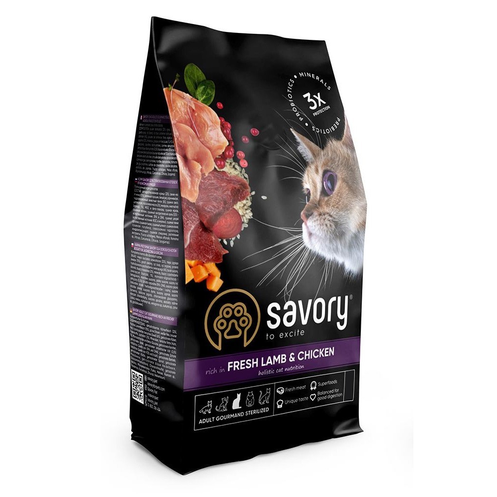 

Сухой корм для стерилизованных кошек Savory Adult Sterilised Fresh Lamb & Chicken со свежим мясом ягненка и курицы 8 кг