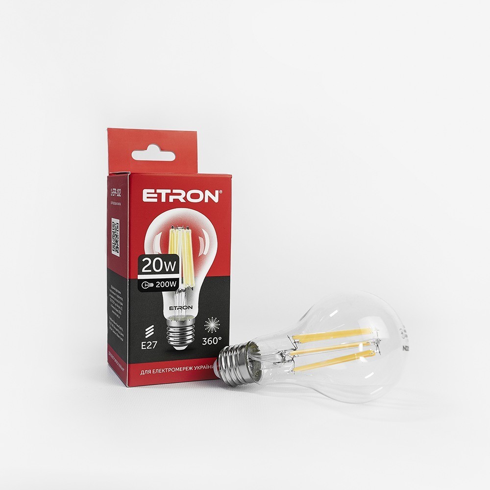 

LED лампа ETRON Filament 1-EFP-102 A65 20W 4200K E27 прозоре скло