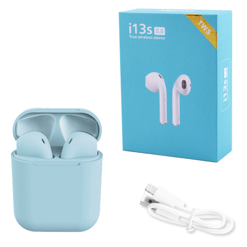 

Беспроводные наушники Wireless i13s в кейсе голубые 8031