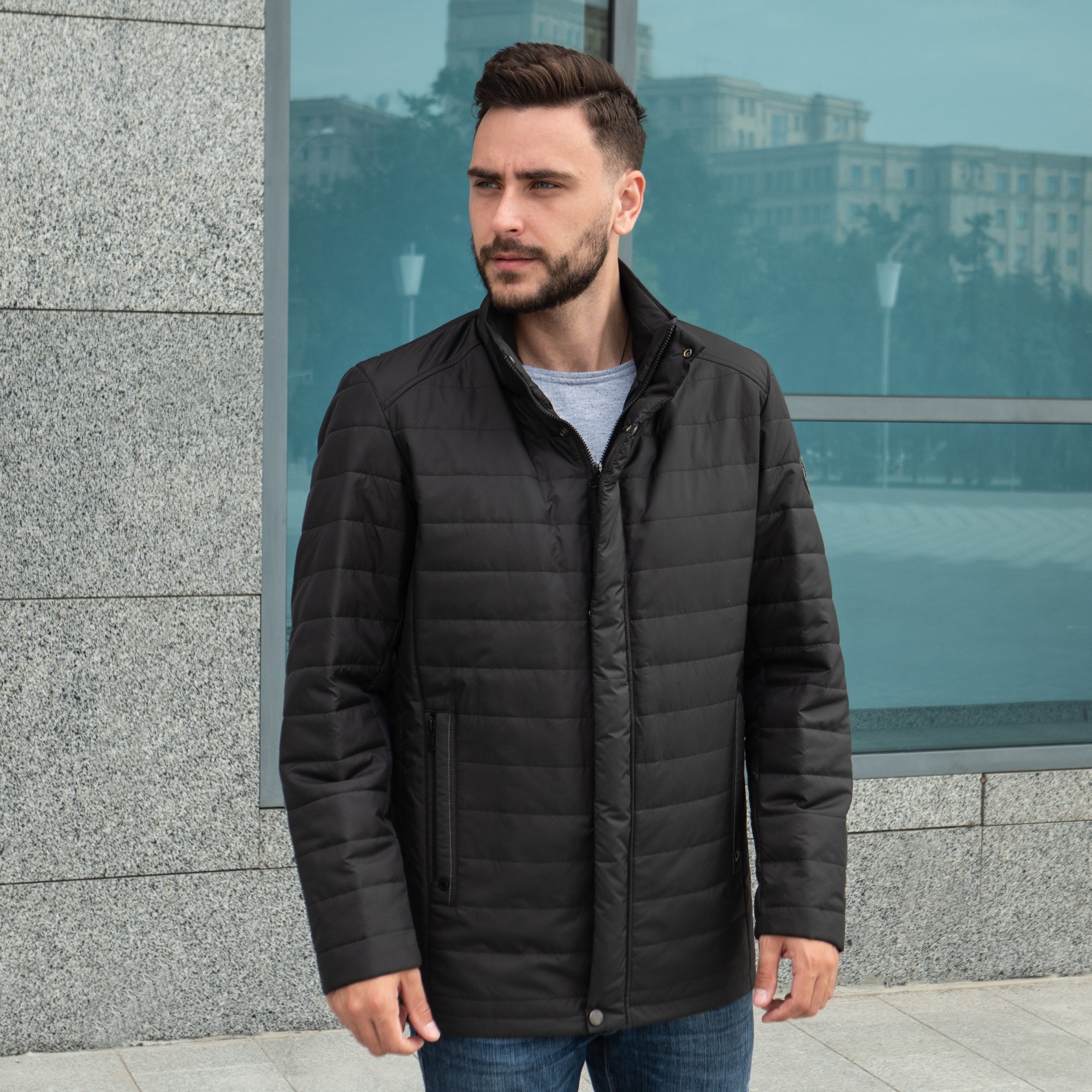 

Демисезонная мужская куртка большого размера UF-Fashion 56 - дв 54 черный