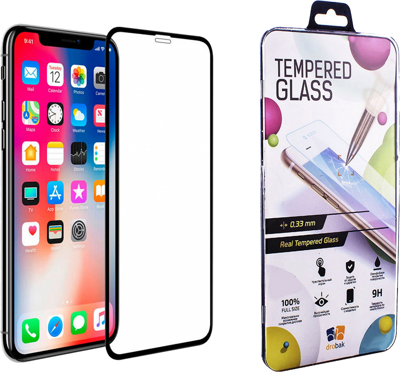 

Защитное стекло Drobak для Apple iPhone X/Xs Black