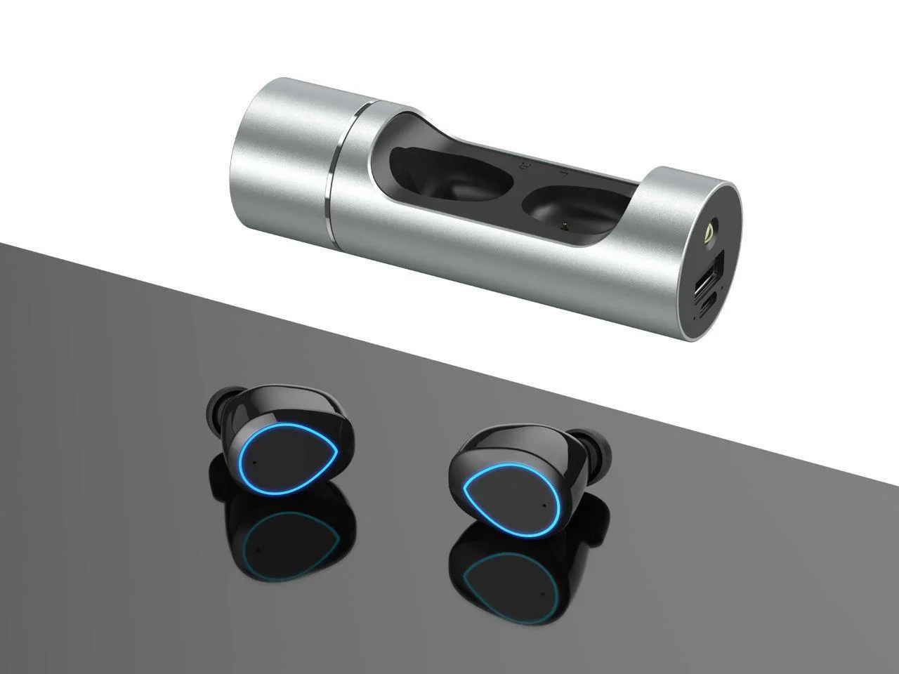 

Беспроводные мини наушники Wireless Bluetooth Music Earphone K08 в кейсе с фонариком, павербанком и индикатором заряда, метал-хром