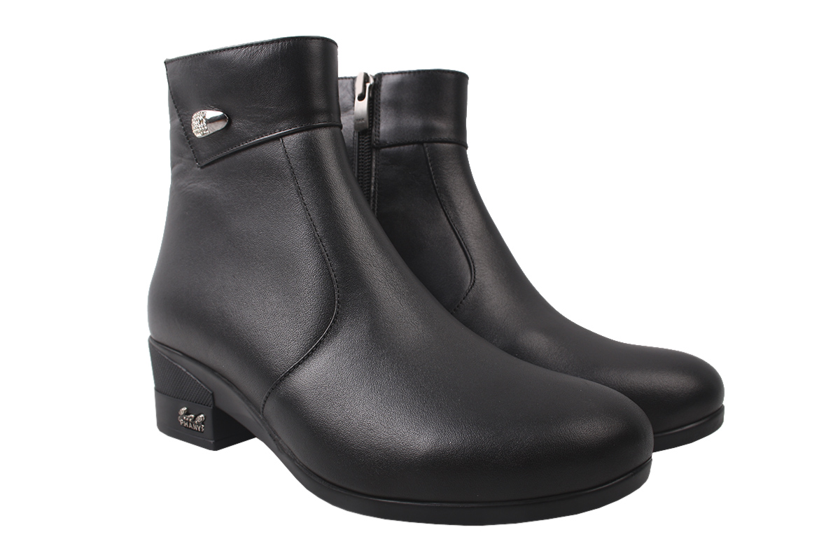 

Черевики жіночі з натуральної шкіри, на низькому каблуці, високі, чорні, Phany 165-9DHC 37