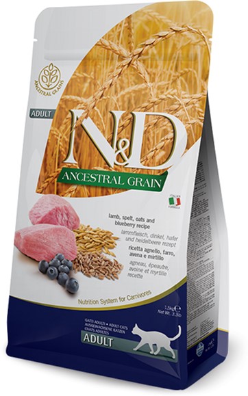 

Низкозерновой сухой корм Farmina LOW GRAIN для взрослых кошек (ягненок / черника), 10 кг (8010276024923)