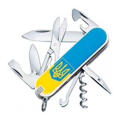 

Ніж Victorinox Climber Ukraine 1.3703.7R3 тризуб жовтоблакитний