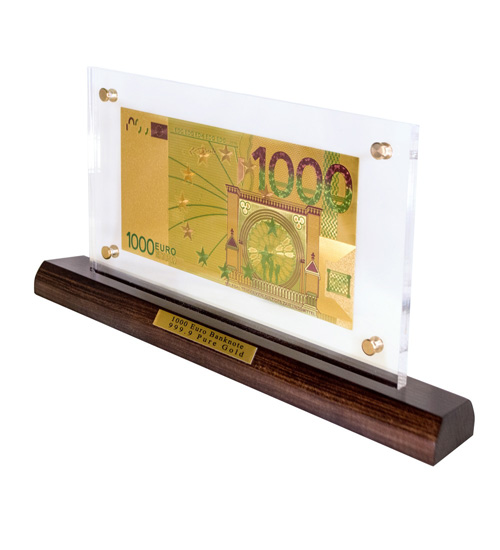 

Банкнота на подставке 1000 EUR (евро) золото 18*14.3 см Гранд Презент ГП60075