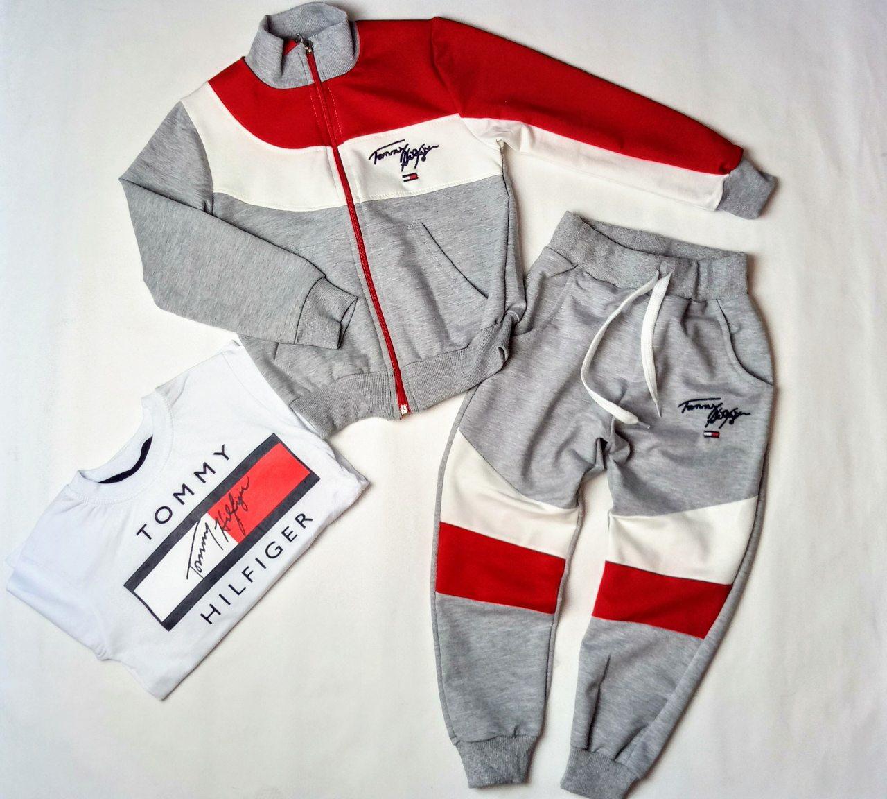 

Спортивный костюм 3-ка из трикотажа для мальчика 568Р BRAND серый с красным 152
