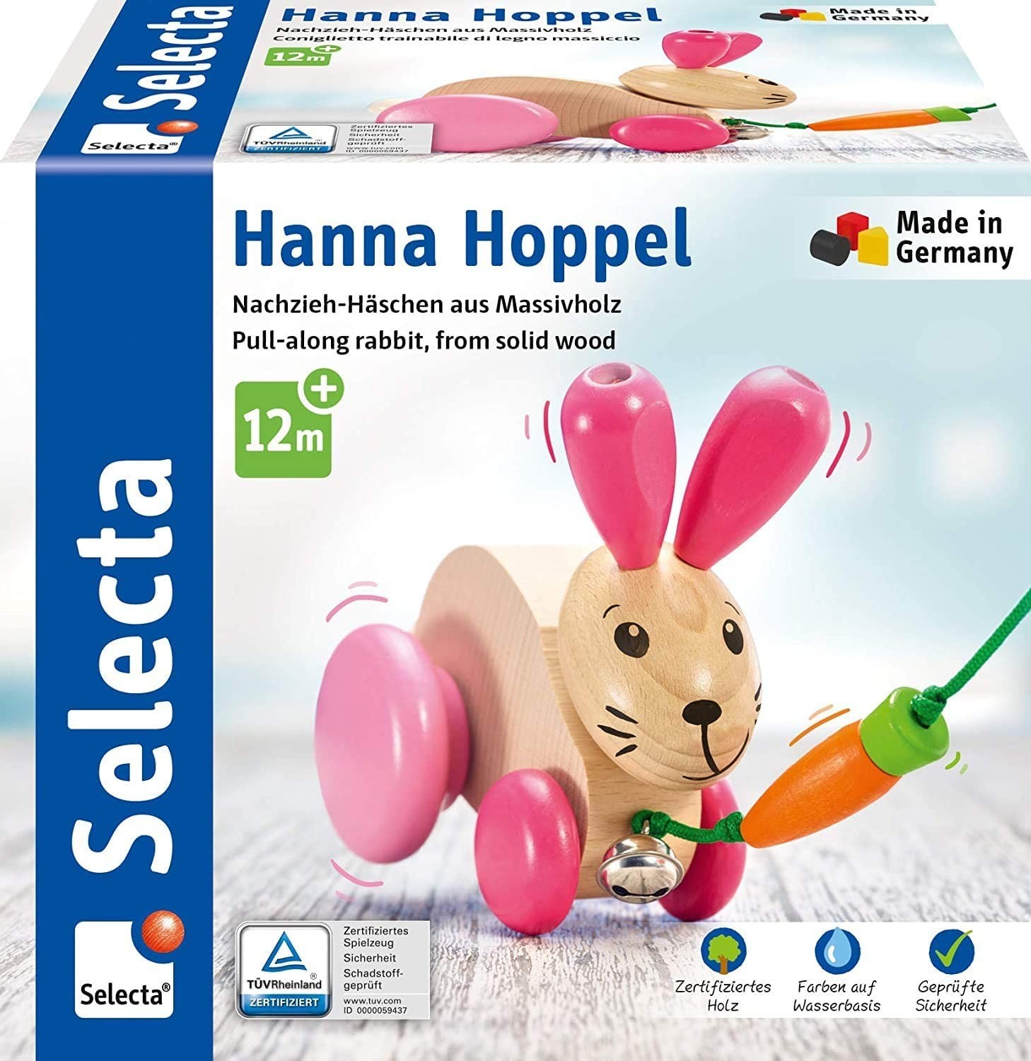 

Деревянная каталка Selecta Rabbit Hanna Hoppel, 13 см Кролик (62023)