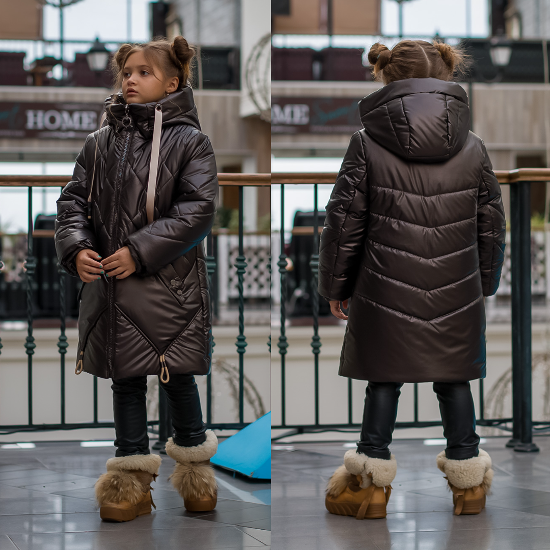 Зимний пуховик для девочки PLeseS Ромб рост 158 шоколад – в интернет ...