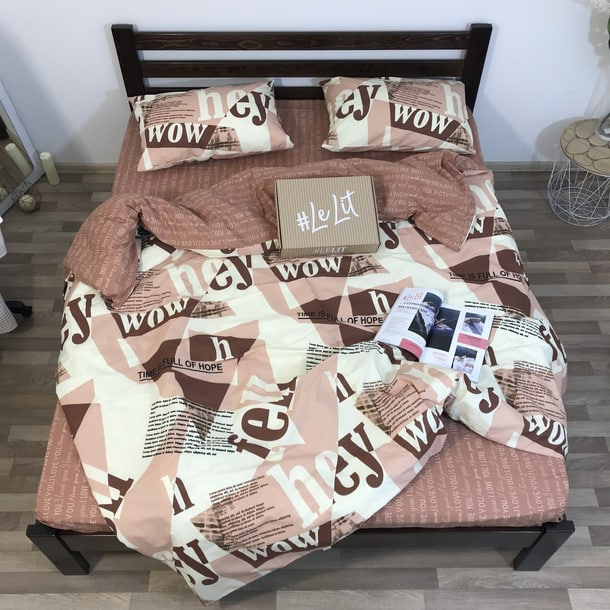 

Комплект постельного белья Lelit Бязь бежево-коричневый с принтом Буквы 180х215