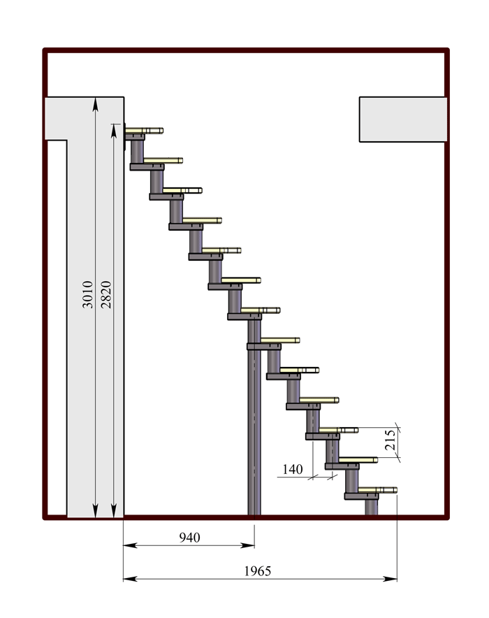 Лестница Prosto Loft Black гусиный шаг, h280-322 см (13 ступеней)