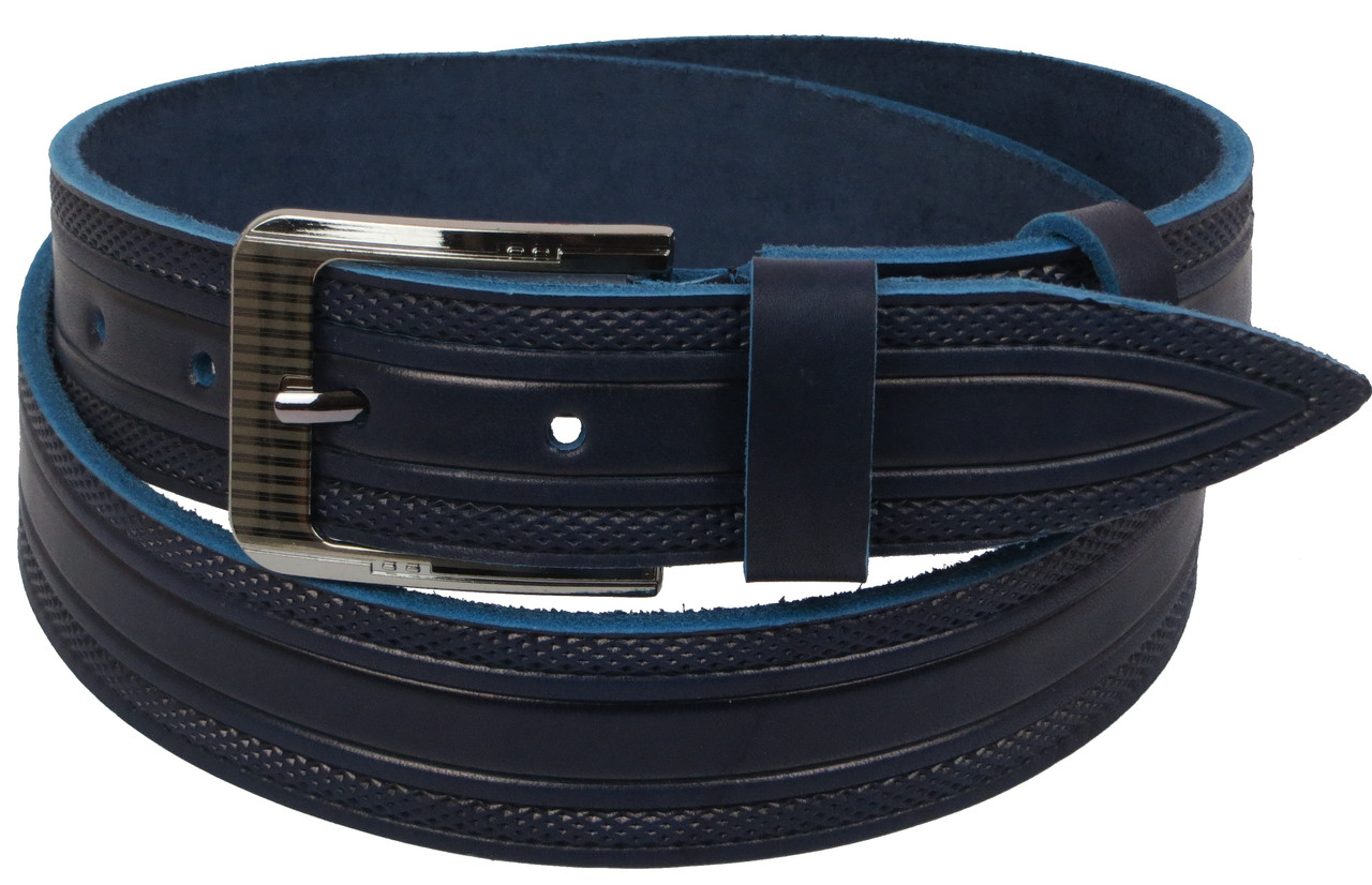 

Кожаный ремень мужской Skipper 117-137х4 см Синий