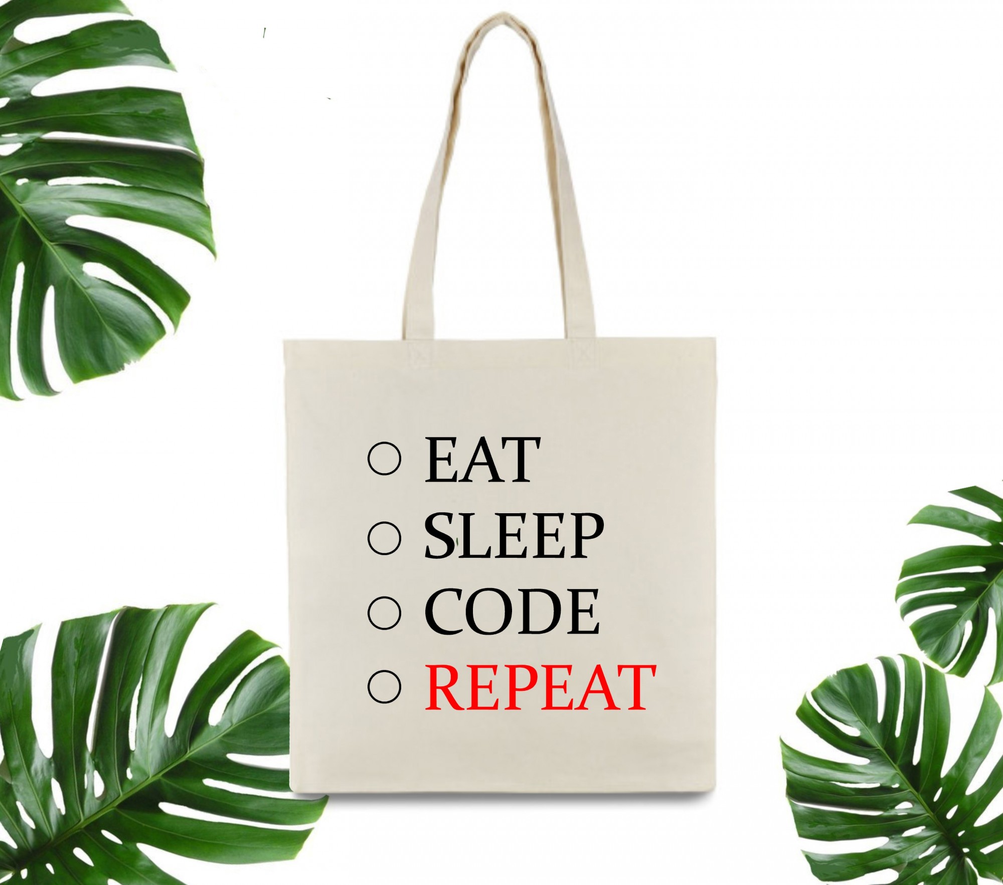 

Эко сумка шоппер eat sleep code repeat 37 х 41 см бежевая