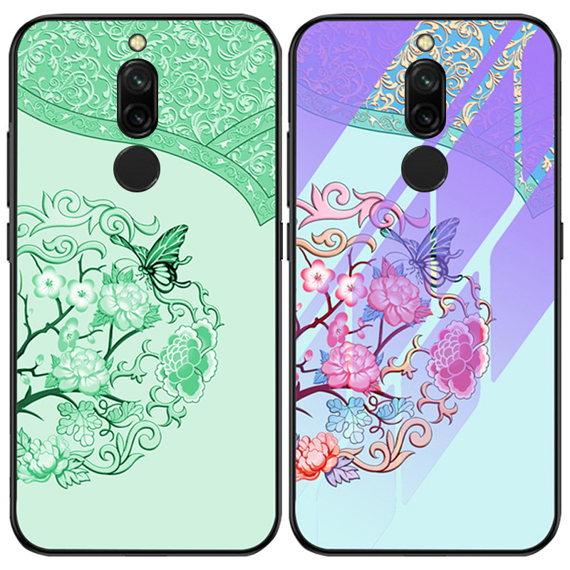 

TPU+Glass чехол Epik светящийся в темноте для Xiaomi Redmi 8 Бабочка с цветами/Бирюзовый