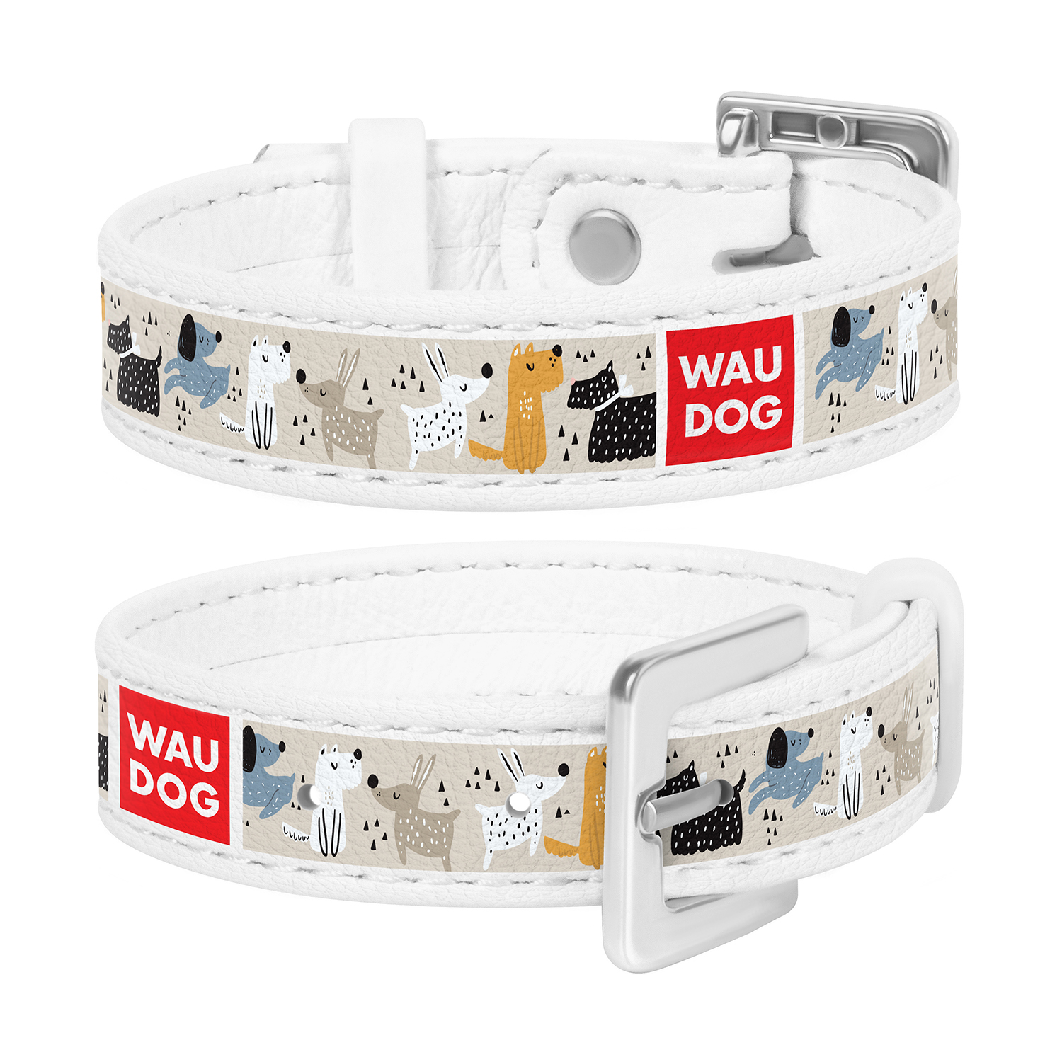 

Браслет WAUDOG Design с рисунком "Собачки на прогулке", премиум кожа 17-23 см 15 мм Белый (0323-0017-15)