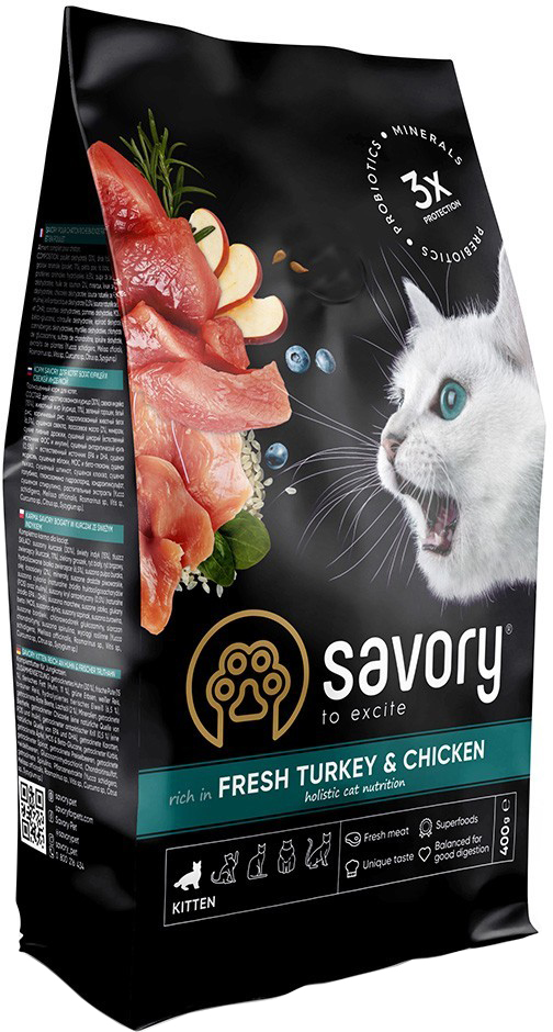 

Сухой корм для котят Savory со свежим мясом индейки и курицы 2 кг