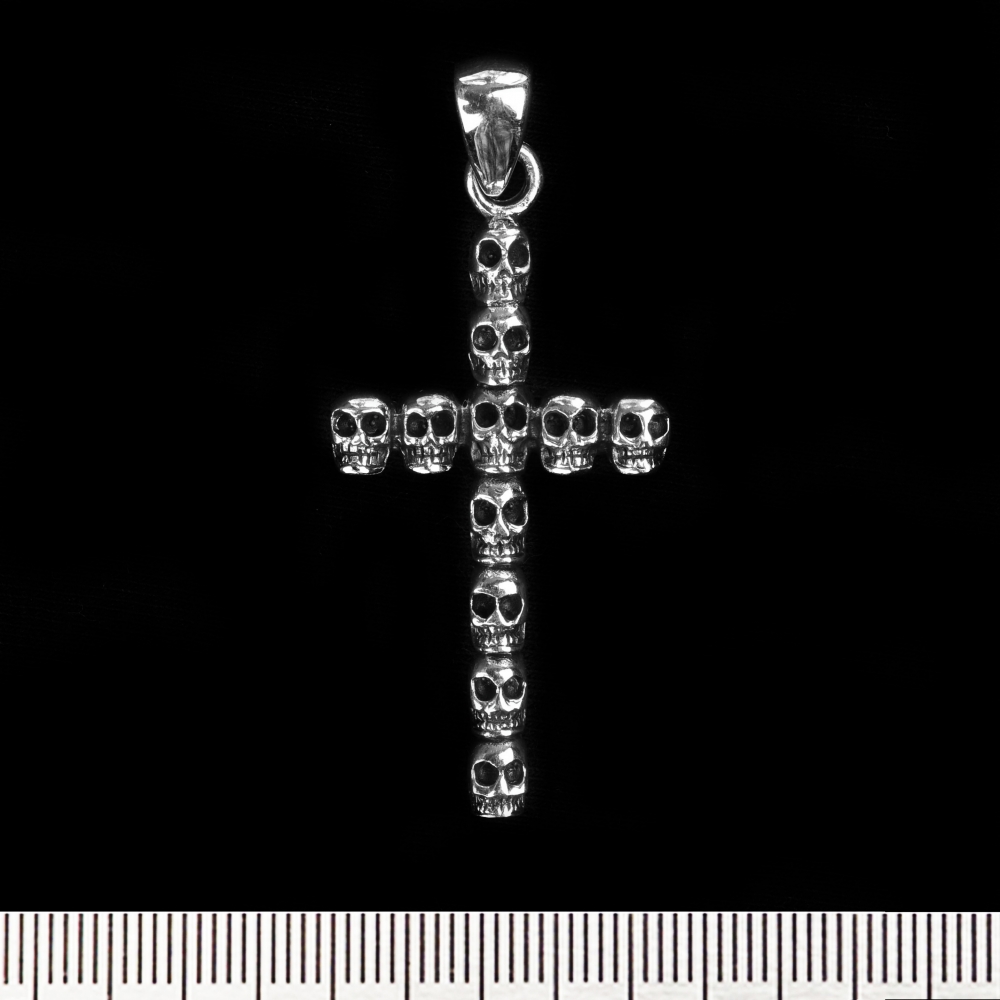 

Серебряный кулон Крест из черепов