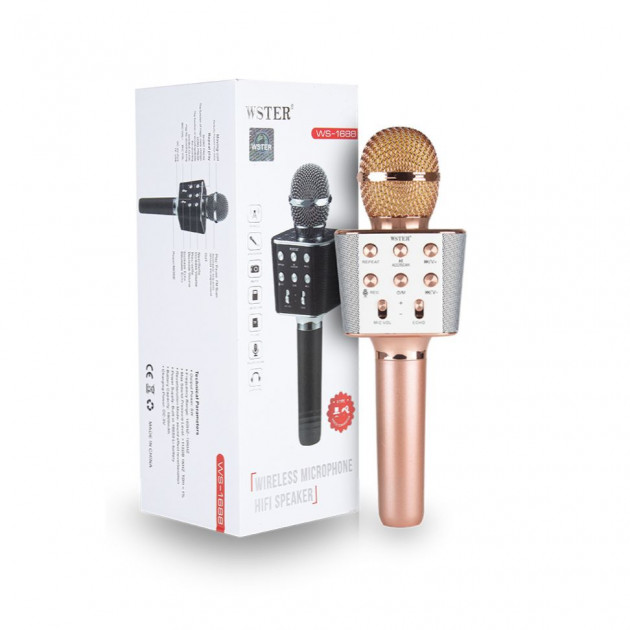 

Беспроводный караоке микрофон блютуз (Bluetooth) WSTER WS-1688 Розовый с громким динамиком