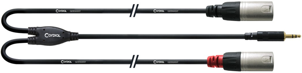 

Инсертный кабель Cordial Rean plug 3.5 мм Stereo gold / 2 x XLR male gold - long pigtail side 3 м Black (CFY 3 WMM-LONG)