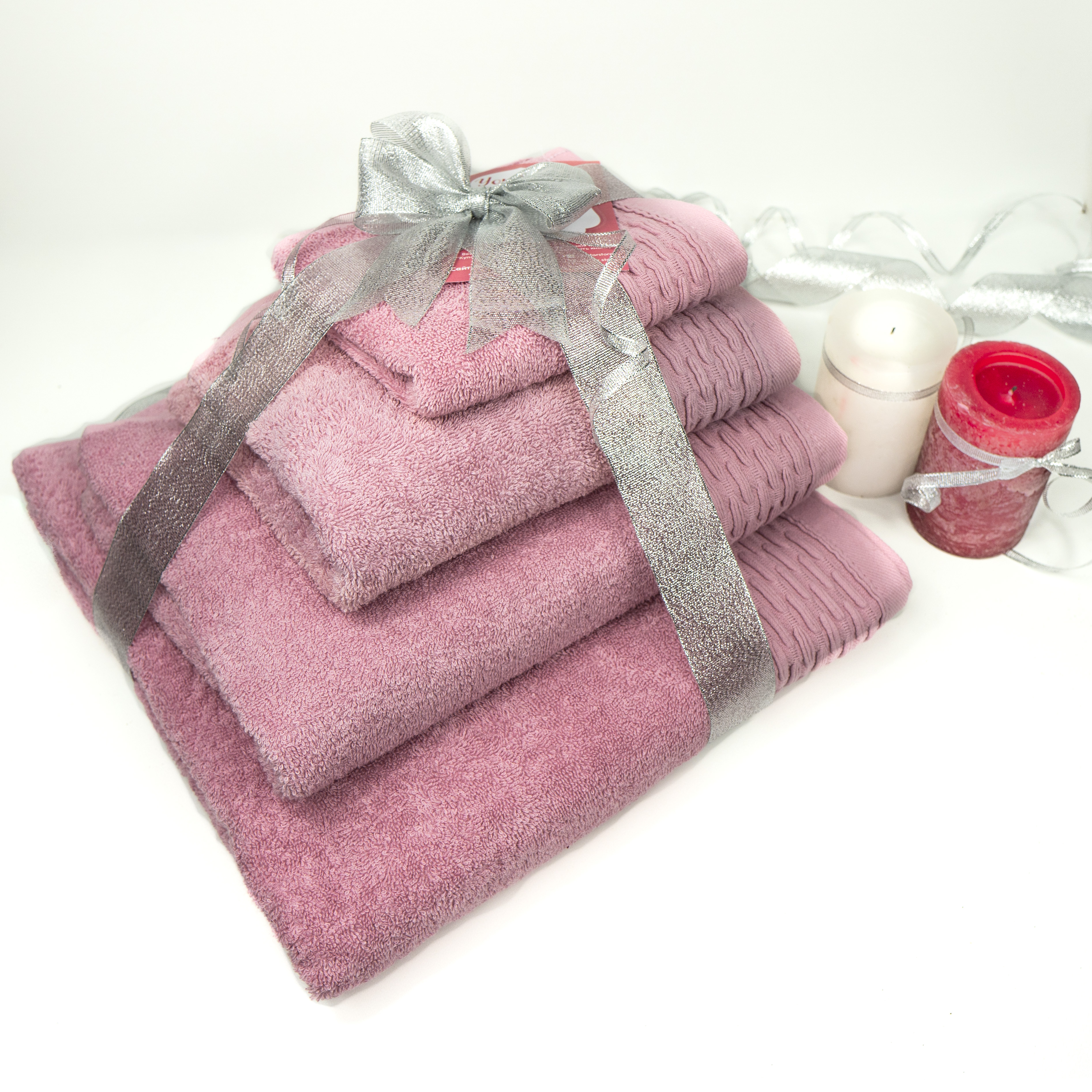 

Подарочные полотенца 4шт GM Textile 30х50см, 40х70см, 50х90см, 70х140см Polosa 500г/м2 (Пудровый)